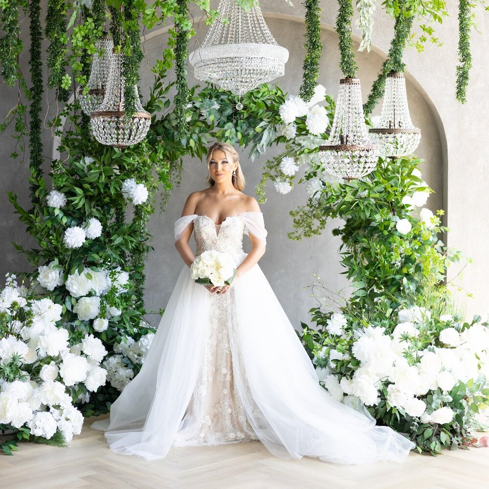 Mermaid Wedding Dress with Detachable Tulle Ballgown Skirt & Off-Shoulder Straps